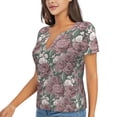 thumbnail image 2 of Wukai Rose Flowers Casual V-Neck Graphic Tees for Women: Lightweight and Breathable Summer Tops with Stylish Design-XX-Large, 2 of 8