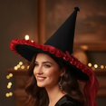 thumbnail image 7 of Hsqqdc Women Decorative Velvet Pointer Hat Ruffled Edge Long Ribbon Bow Festival Party Cap, 7 of 7