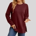 thumbnail image 2 of ZyeKqe Sweatshirt for Women Creweneck Long Sleeve Shirts Solid Color Fall Casual Side Split Loose Comfy Pullover, 2 of 9