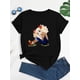 thumbnail image 3 of Camiseta con estampado de dibujos animados para mujer: cuello redondo, manga corta, tejido elástico, lavable a máquina, ideal para deportes de ocio., 3 of 5