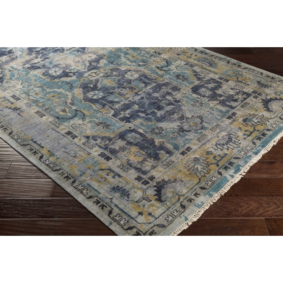 Hauteloom Atglen Wool Living Room, Bedroom Area Rug - Traditional - Denim, Teal, Tan - 2' x 3'