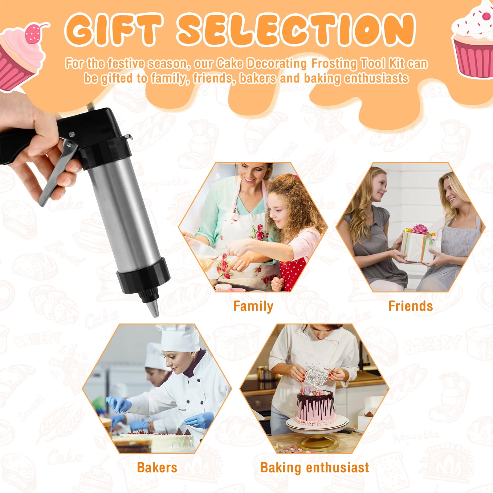 Austok Churro Maker Machine Stainless Steel Cookie Press Kit DIY Cookie Maker Machine with 6 Icing Nozzles Multifunctional Cookies Maker Kit for Making and Decorating Cookies Biscuits