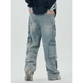 thumbnail image 2 of EMMIOL Men's Y2K Vintage Distressed Cargo Wide Leg Jeans 90s Mid Rise Loose Fit Hip Hop Denim Pants, 2 of 8