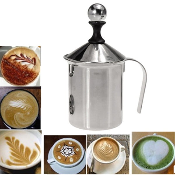 400ML Manual Foam Maker Milk Frother Coffee Cream Whisking Head Double