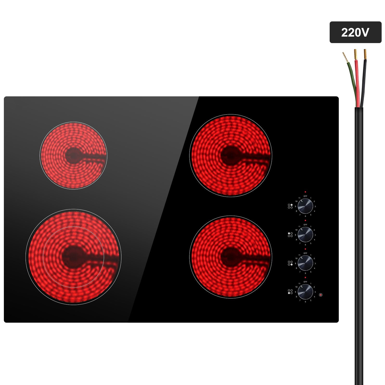 30 inch Electric Cooktop Built-in Stove Burner, 220-240V, Power 7200 W, 7200W High Power, 7200W Ceramic Top Radiant Cooktop, Safer routing, cleaner installation, and dependable power management