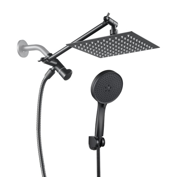 Cobbe Shower Set Adjustable 8-inch Shower Head and with 5-Function Hand Shower Combo Matte Black