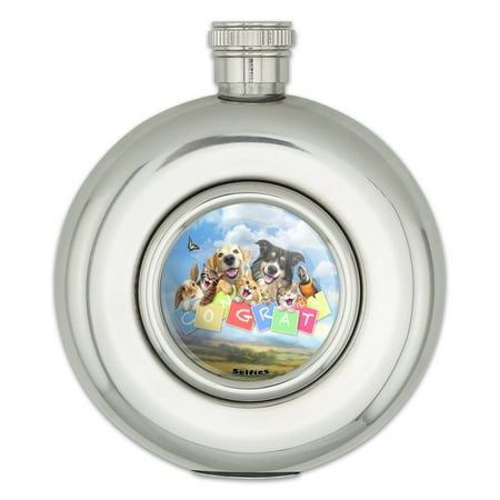 

Pet Congratulations Selfie Dogs Cats Round Stainless Steel 5oz Hip Drink Flask