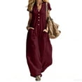 thumbnail image 3 of Cutuoiiu Women's Plus Size Wide Leg Pants, Solid Color V-Neck Short Sleeve Buttoned Jumpsuit with Pockets, Loose Cotton Pants for Women, Casual Fashion Jumpsuits for Women, 3 of 7