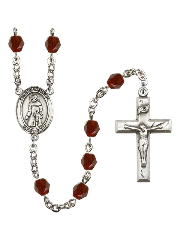 Ignatius of Loyola Silver Plate Rosary Bracelet 6mm January Red Fire Polished Beads Crucifix Size 5//8 x 1//4 medal charm St