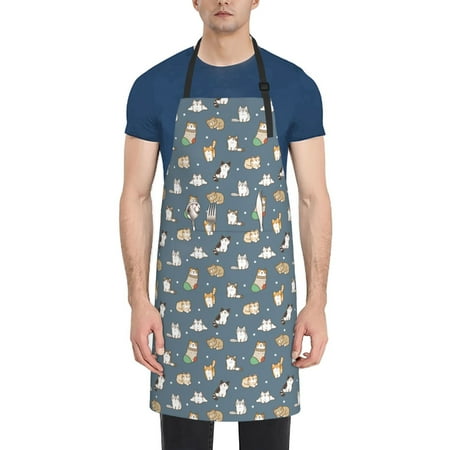 

Xecao Cute Cats And Dogs Print Kitchen Cooking Aprons Waterproof Adjustable Bib Aprons with 2 Pockets for Women Men Chef