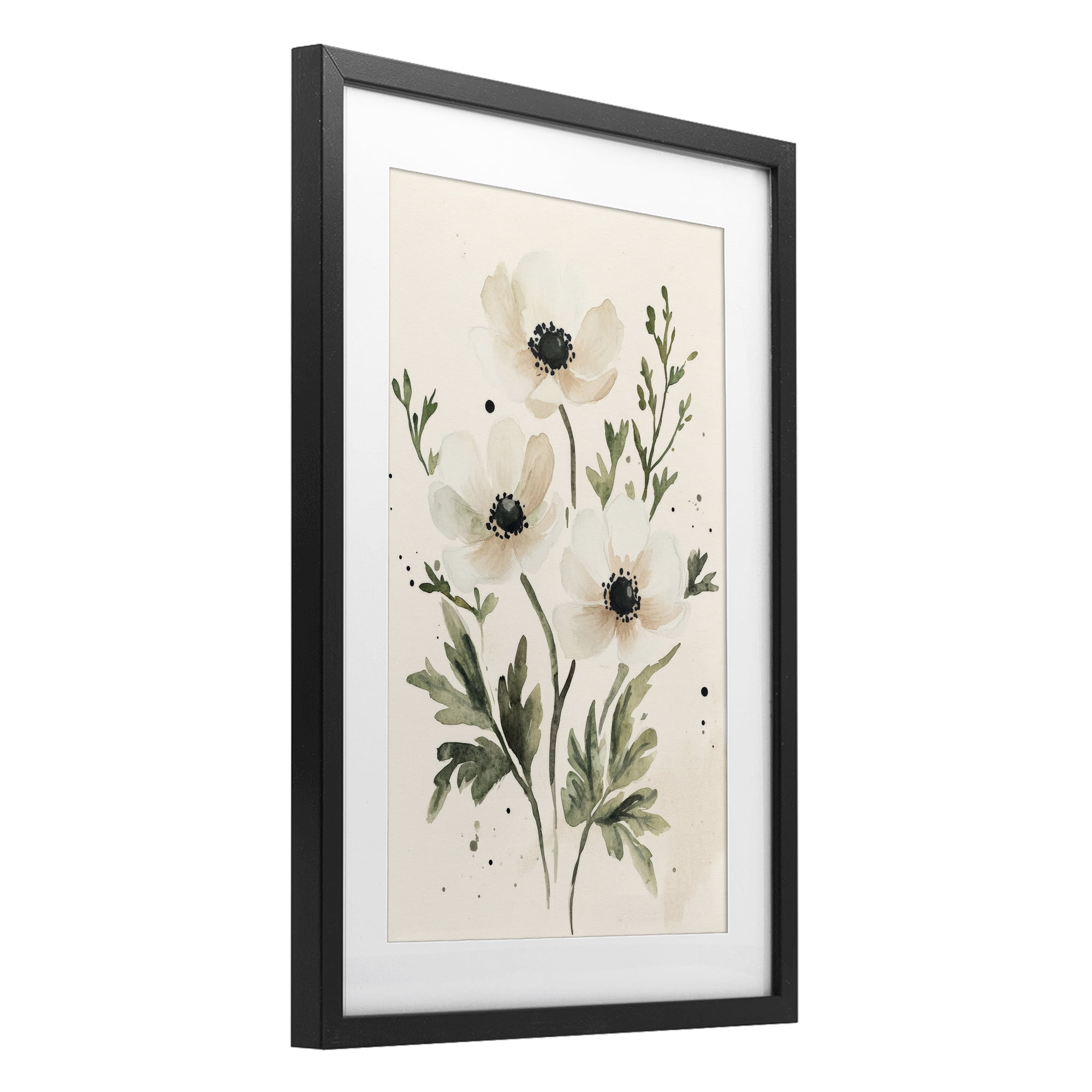 Stupell Industries Soft White Anemone Floral Black Framed Print Under Glass, design by Petal Prints Design