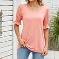 thumbnail image 2 of Jewelreauty Women Puff Sleeve T-Shirts Square Neck Short Sleeve Pullover Shirts Casual Solid Going Out Tops (XL, Pink), 2 of 7