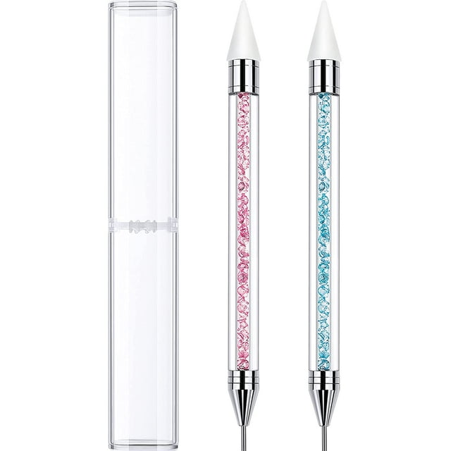Hweilai Pièces Stylo Pointeur Attrapeur de Strass, Gemmes de Strass à Double Extrémité Cristaux Clous Attrapeur Stylo Crayon Cire Perles en Cristal Poignée Manucure Nail Art Bricolage Outil de Décoration (Bleu Pâle Rose)