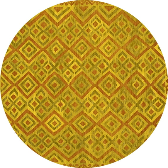 Ahgly Company Indoor Round Abstract Yellow Contemporary Area Rugs, 6' Round