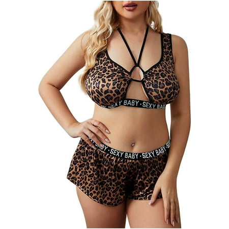 

Kakina CMSX Sexy Women Lingerie Clearance Women s Fashion Plus Size Leopard Print Sling Sexy Lingerie Lace Nightwear Suit