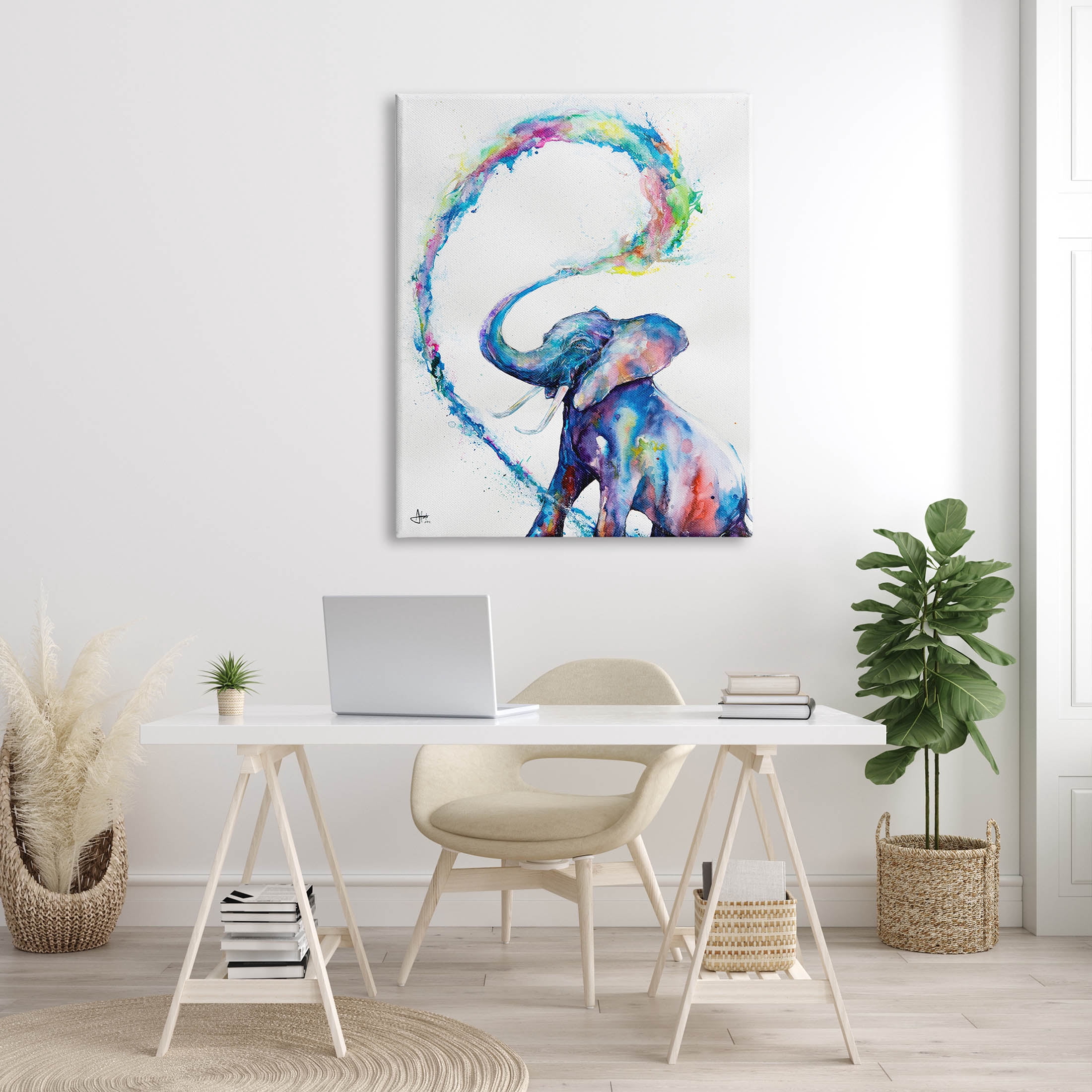Modern Rainbow Elephant Splash Animals & Insects Graphic Art Gallery Wrapped Canvas Print Wall Art