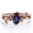 thumbnail image 1 of Prong Setting 1.25 Carat Ovate Lab Created Alexandrite and Moissanite Leaf Design Wedding Ring Set in 18K Rose Gold Plating over Silver, 1 of 4