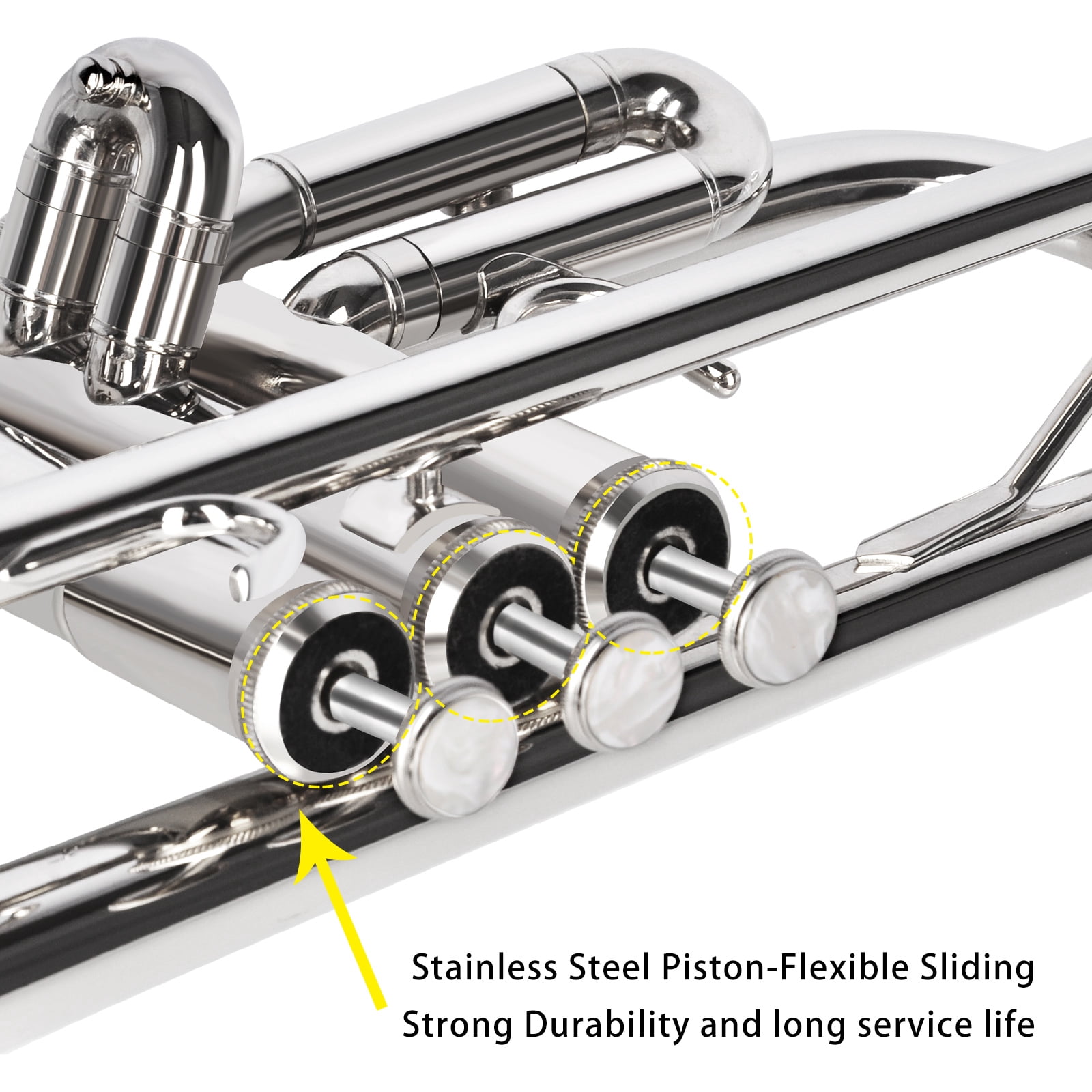 EASTROCK Bb Trumpet Nickel Plated Precision Valves with Sweat-Proof Grips Pro Care Kit Included for Novice User