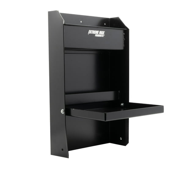 Extreme Max 5001.6119 Junior Wall-Mount Aluminum Work Station Storage Cabinet Flip-Out Work Tray with Paper Towel Rack Organizer for Enclosed Race Trailer Shop Garage Storage - Black