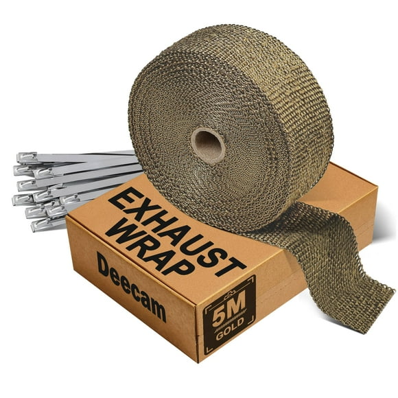 Deecam Titanium Muffler Exhaust Pipe Heat Wrap Roll, 2'' x 16.5', Motorcycle & Car Exhaust Pipe Insulation, Header Wrap Heat Shield Tape with 10 Stainless Locking Ties C33