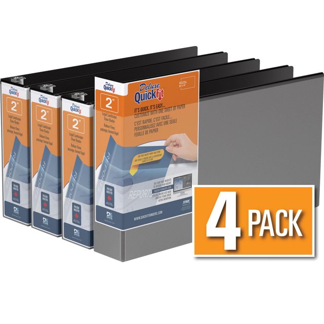 QuickFit Heavy Duty Round Ring Legal Landscape Spreadsheet View Binder, 4 Pack, 2"
