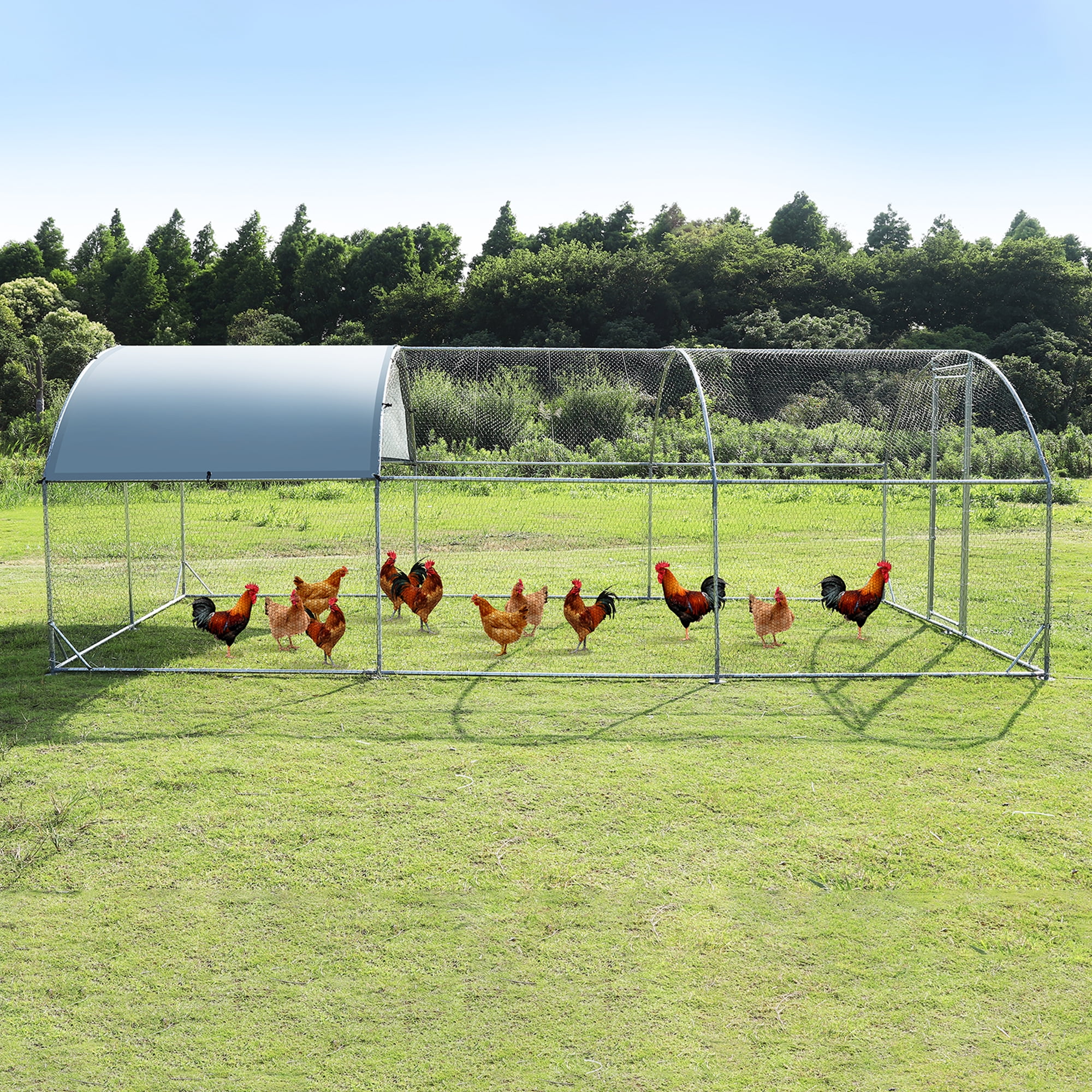 Pefilos 18.7'L Outdoor Metal Large Chicken Coop, 3 Support Steel Wire Impregnated Plastic Net Cage, Hen Run House Rabbits Habitat Pen with Waterproof and Anti-Ultraviolet Cover, Silver Pefilos 18.7'L Outdoor Metal Large Chicken Coop, 3 Support Steel Wire Impregnated Plastic Net Cage, Hen Run House Rabbits Habitat Pen with Waterproof and Anti-Ultraviolet Cover, Silver