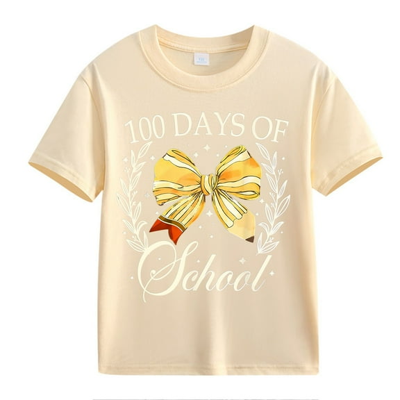 XXWXYD Clearence 100 Days Smarter Children's T-Shirt - Colorful Counting Graphic Top for School Spirit Events & Class Photo Ops (2-3 Years,Beige)