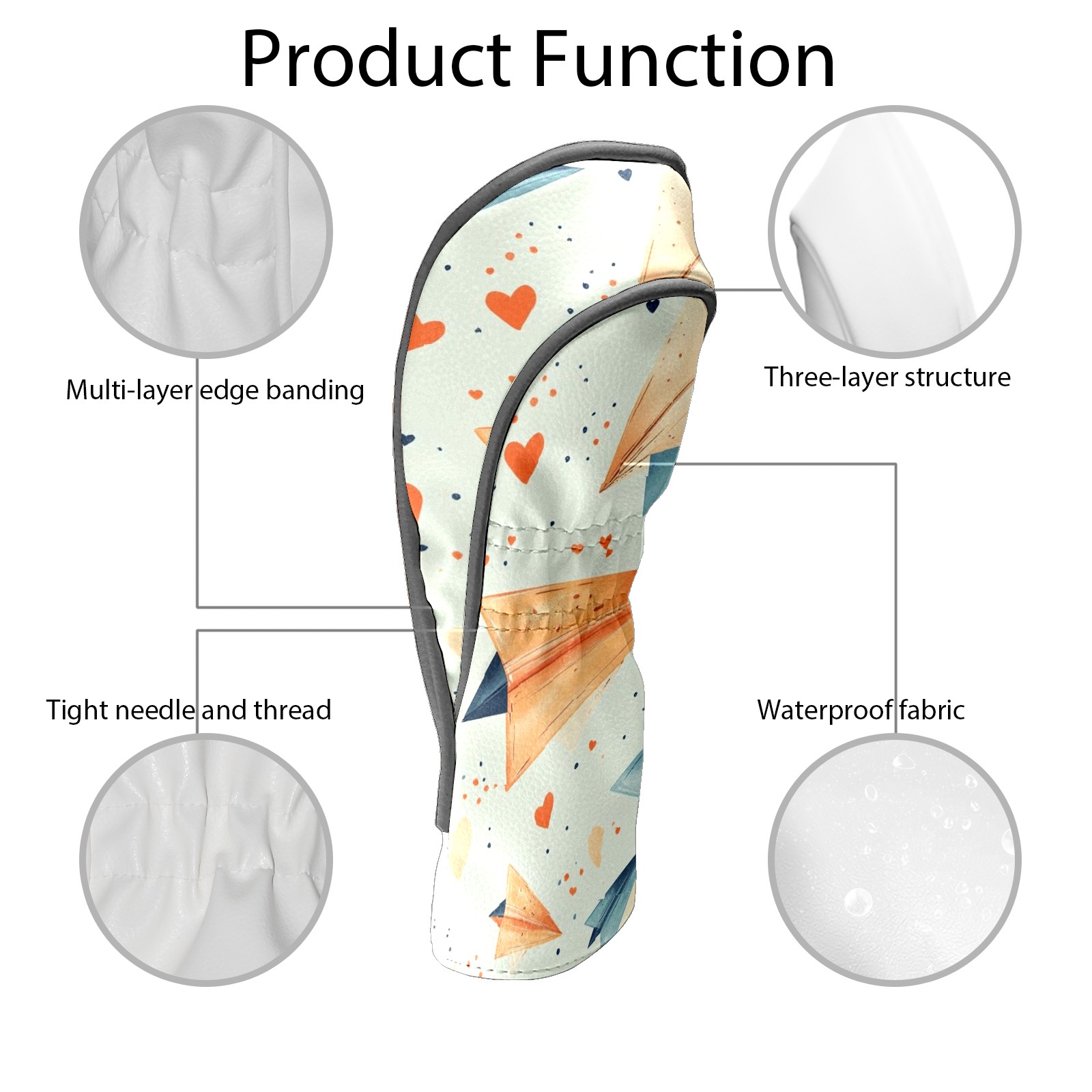 Golf Club Covers PU Leather Waterproof Head Covers for Fairway Woods Hybrids Paper Airplane Unisex Fits Most Brands
