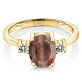 thumbnail image 2 of Gem Stone King 1.63 Ct Oval Red Tiger Eye White Diamond 18K Yellow Gold Plated Silver Ring (Size 7), 2 of 4