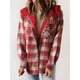 thumbnail image 5 of Chaqueta de Cuadros para Mujer, Larga, Botones, Capucha de Forro , Abrigo Cálido Cuadros Rojos XXL, 5 of 7