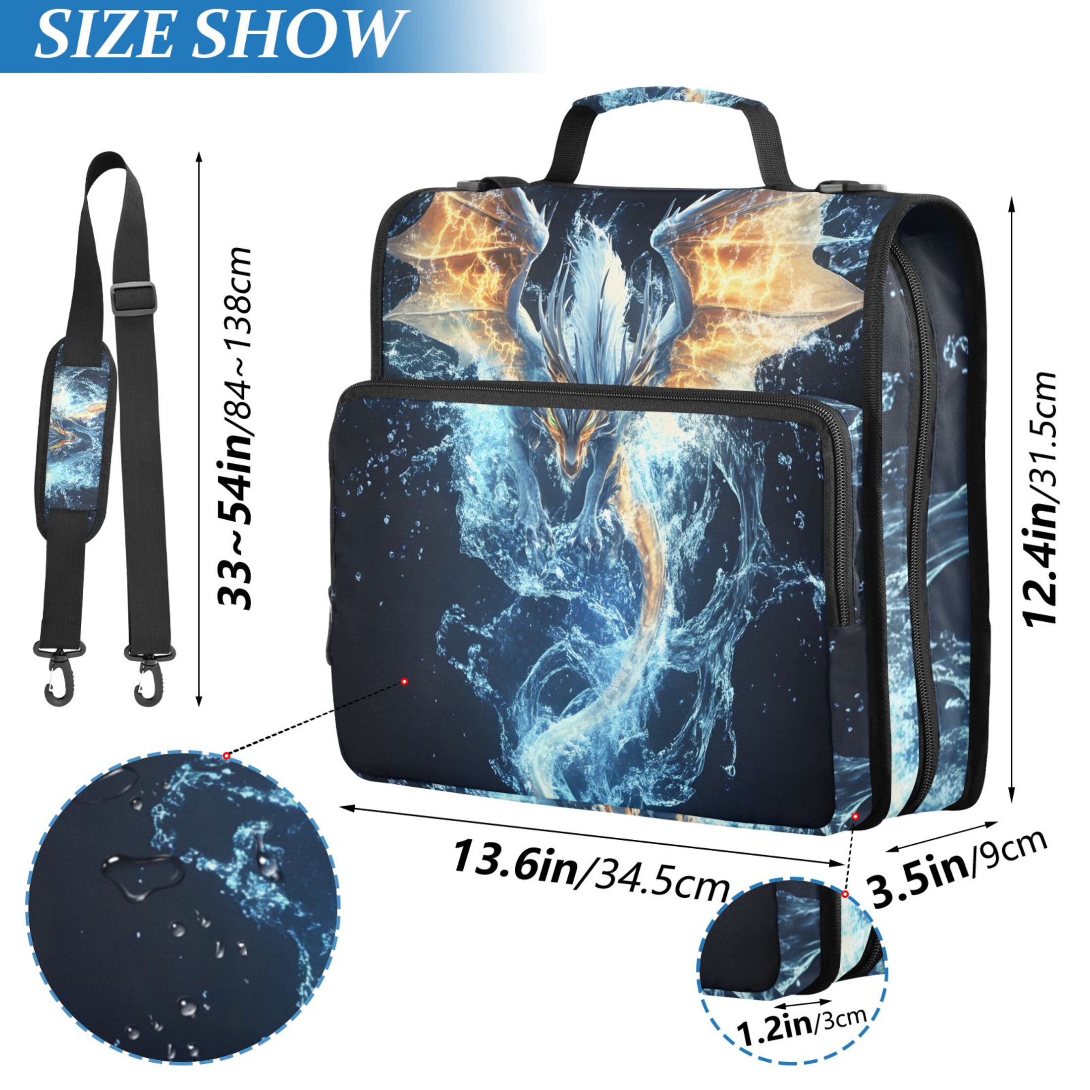 ALAZA Zipper Binder Bag Dragon Cool Style 3 Ring File Folder Binder Organizer Bag