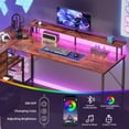thumbnail image 6 of Eunos 61 inch L Shaped Gaming Desk with Power Outlets & LED Light, Computer Desk with 4 Tiers Drawers for Home Office, Wood Grain Print, 6 of 8