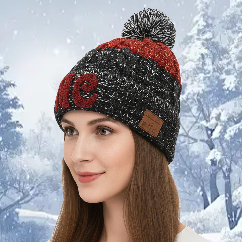 Wireless Beanie Hat Headphones | Music Winter | Knit Stereo Headphone Cap Women Soft Hat with Pompon | for Skiing