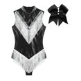 thumbnail image 3 of TTAO Women's Shiny Metallic Sequins Tassel Jazz Latin Dance Leotard Sleeveless Fringed Bodysuit Outfit Black L, 3 of 7