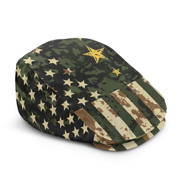 POLERO Camo US Flag Retro Beret Hat, Adjustable All Season Polyester Newsboy Hat for Summer Hunting Outings