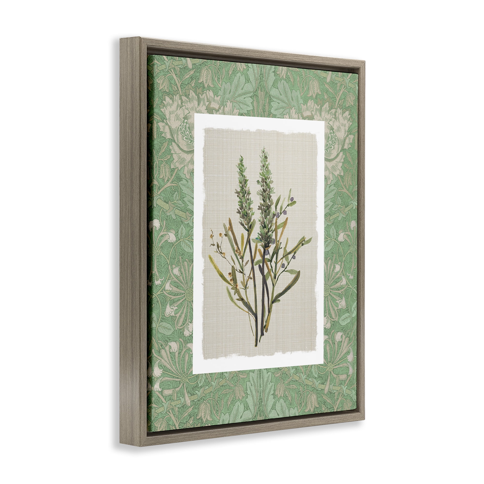Stupell Industries Antique Foliage in Green Brown Framed Floater Canvas Wall Art, design by Carol Robinson