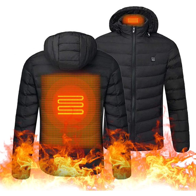 Heating Jacket USB Charging Electric Warm Heating Coat Lightweight Electric Hooded Coat Thermal Vest with Removable Hood for Men&Women(Not Include Battery)