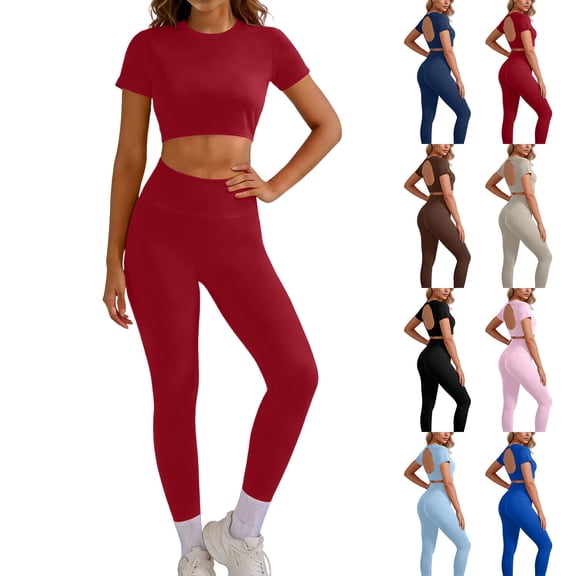 Fewfanhot Workout Sets for Women Athletic Workout Set, Navy Blue Crop Top & High Waist Leggings, Yoga Gym Outfit for Women, Comfortable Activewear