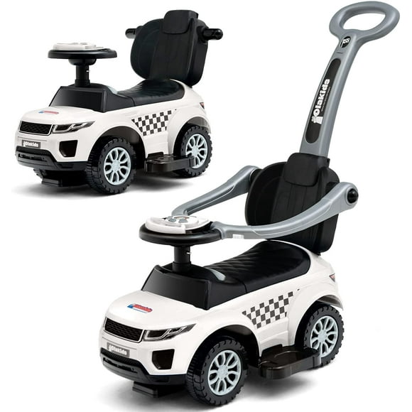 OLAKIDS 4 in 1 Ride on Push Car, Toddlers Stroller Sliding Walking Toy with Horn, Music, Lights, Removable Guardrails and Handle, Underneath Storage, Baby Foot-to-Floor Walker for Boys Girls
