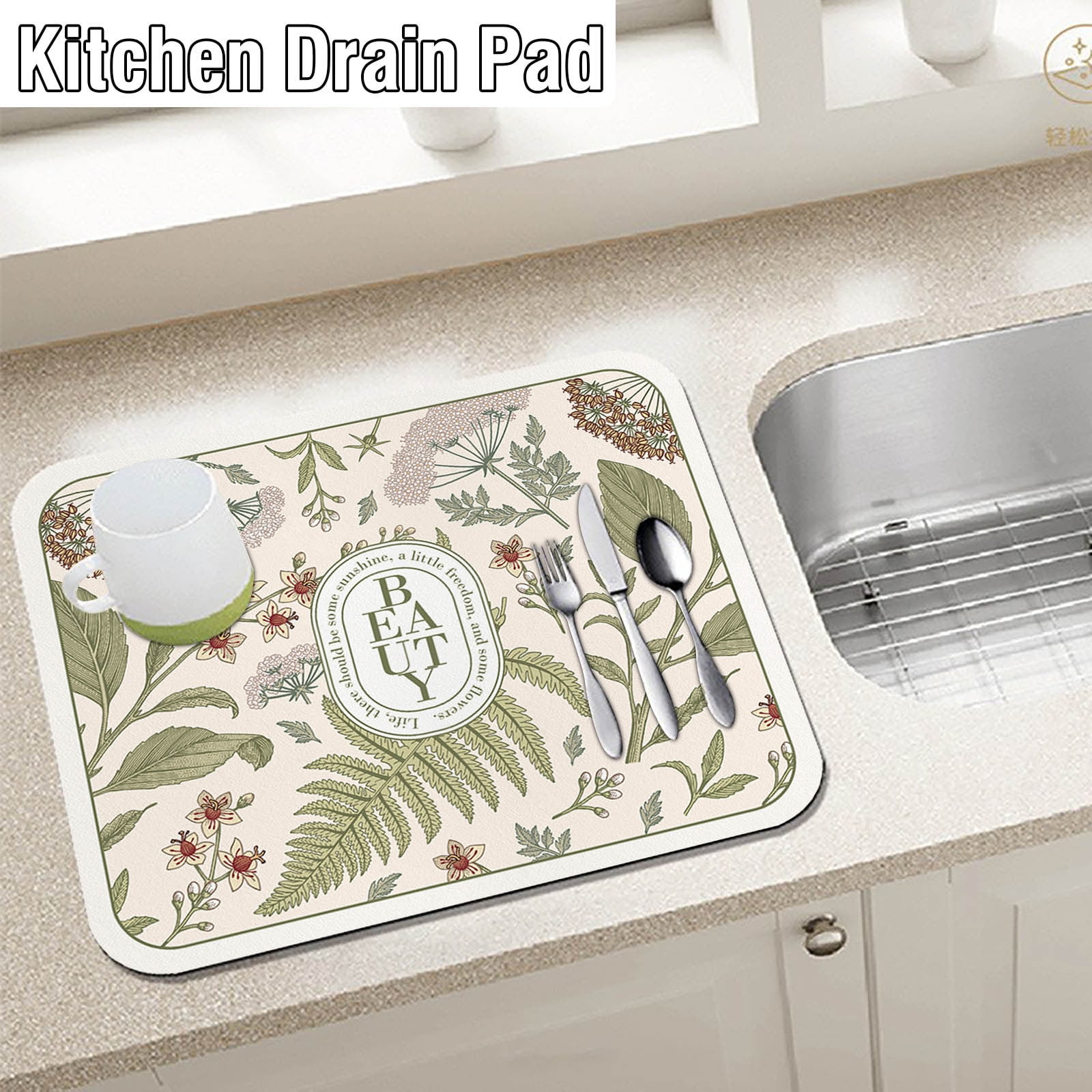 Large Water Absorbent Kitchen Draining Pad Coffee Machine Dish Plate Quick  Drying Diatom Mud Mat Kitchen Accessories
