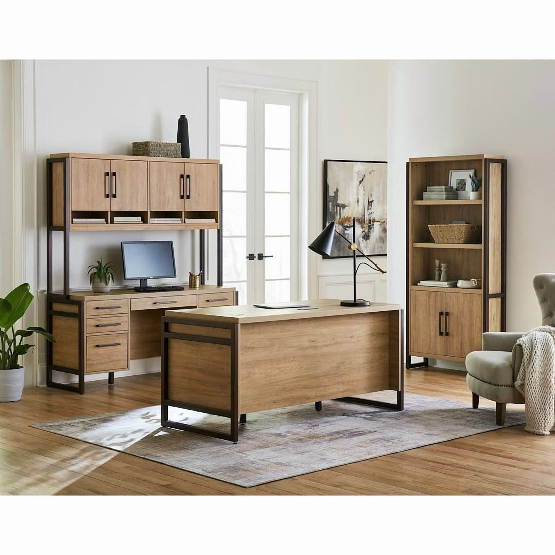 Modern Wood Laminate Double Pedestal Executive Desk  Light Brown