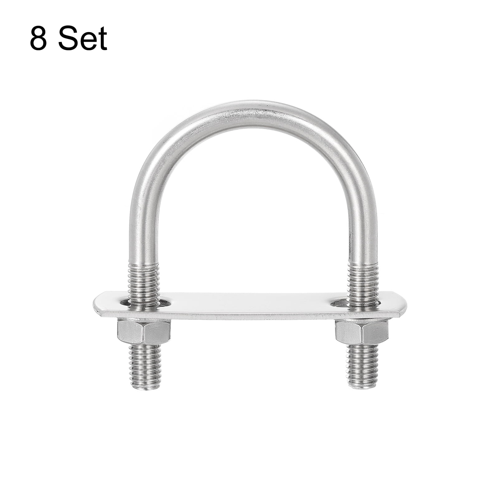 Round U-Bolts, 8 Sets 38mm(1.5") Inner Width 65mm Length M8 304 Stainless Steel U Clamp Bolt with Nuts and Plates