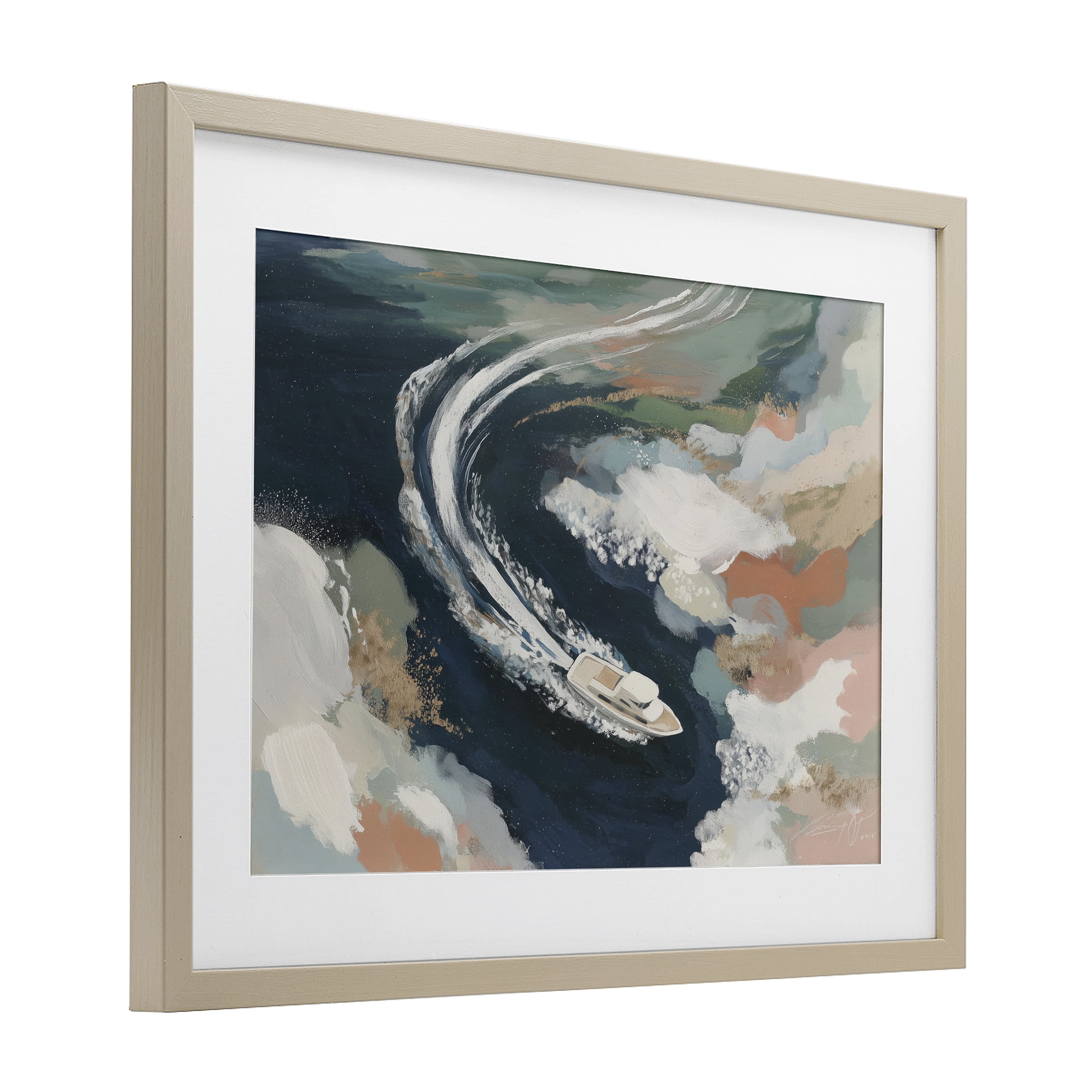 Stupell Industries Boat Wake From Above Birch Framed Print Under Glass, design by Chromatic Storm Studio