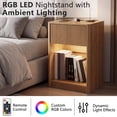 thumbnail image 5 of Fluted Nightstand with Charging Station and LED Light, Mid Century Modern Bedside Table with Drawer and Open Storage Shelf, Rounded Corners End Table for Bedroom Living Room, Natural Wood, 5 of 9