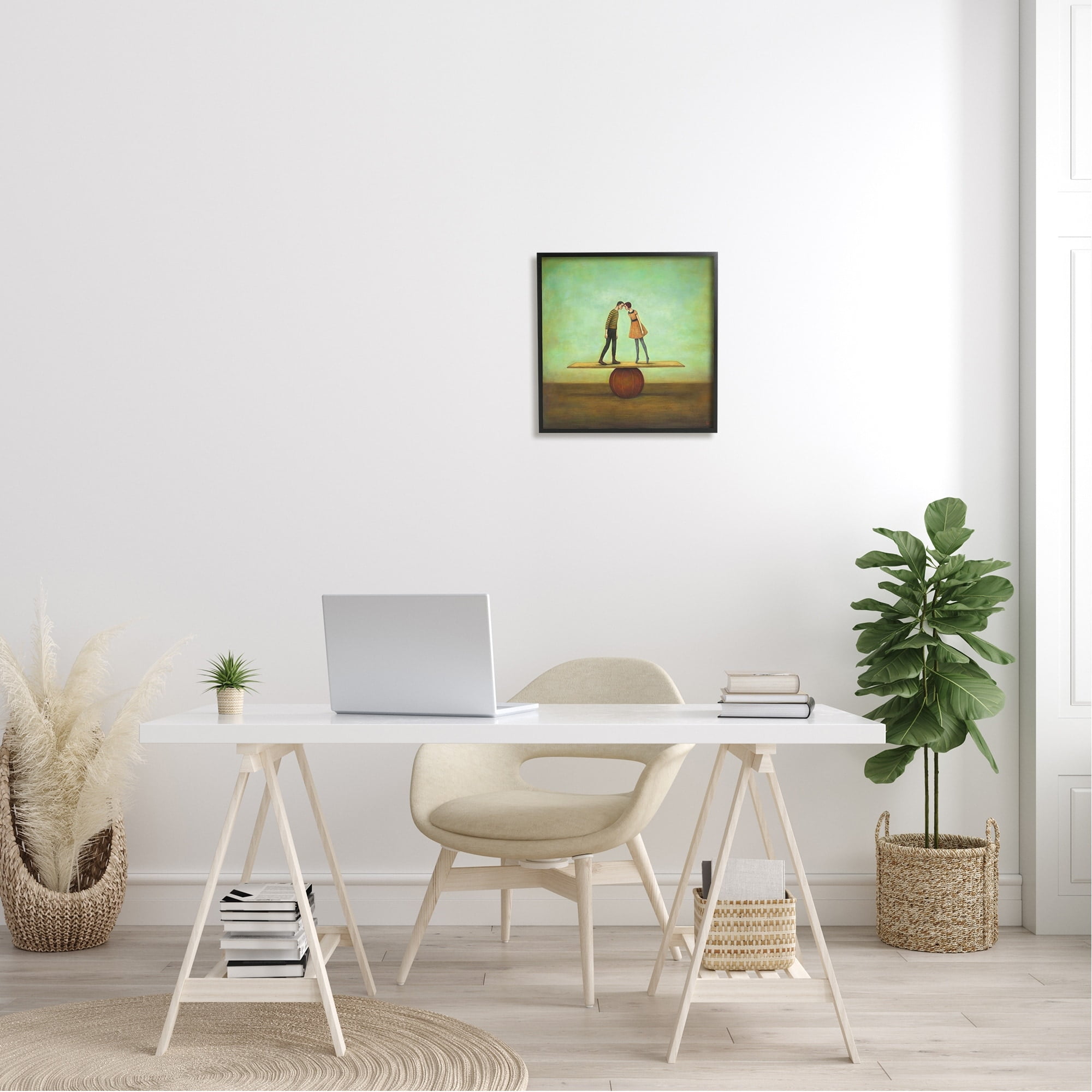 Stupell Industries Surreal People Balancing Red Ball Together Painting Framed Wall Art, 17 x 30, Design by Duy Huynh