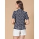 thumbnail image 5 of INSPIRE CHIC Blusa floral con cuello alto y manga corta con lazo y botones para mujer Azul L, 5 of 6