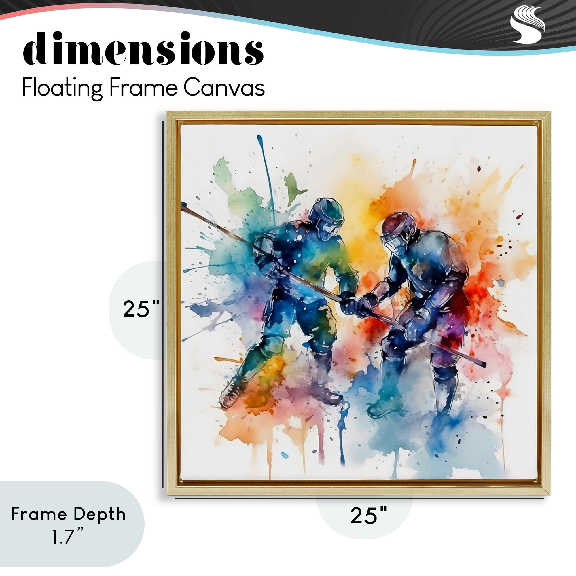 Stupell Industries Watercolor Hockey Faceoff Gold Framed Floater Canvas Wall Art, design by Creative Studio