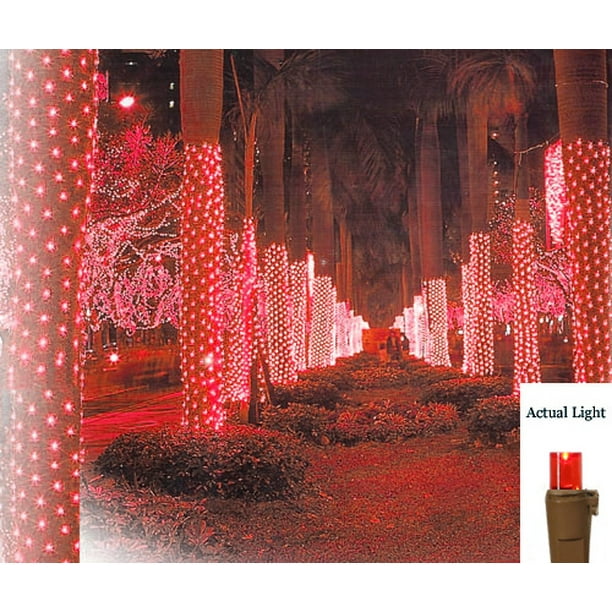 2' x 8' Red LED Net Style Tree Trunk Wrap Christmas Lights Brown Wire