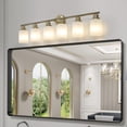 thumbnail image 3 of Modern Bathroom Light Fixtures Over Mirror, 6-Light 38.6in Vanity Lights ,Milky White Glass Shades, Wall Sconces Gold, 3 of 10