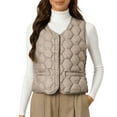 thumbnail image 2 of Women's Lightweight Down Vest, Sleeveless Quilted Puffer Jacket with Cotton Blend Shell, Warm Winter Insulated Vest, Slim Fit Casual Sleeveless Coat for Women, Cold Weather Thermal Vest Khaki XXXXL, 2 of 4